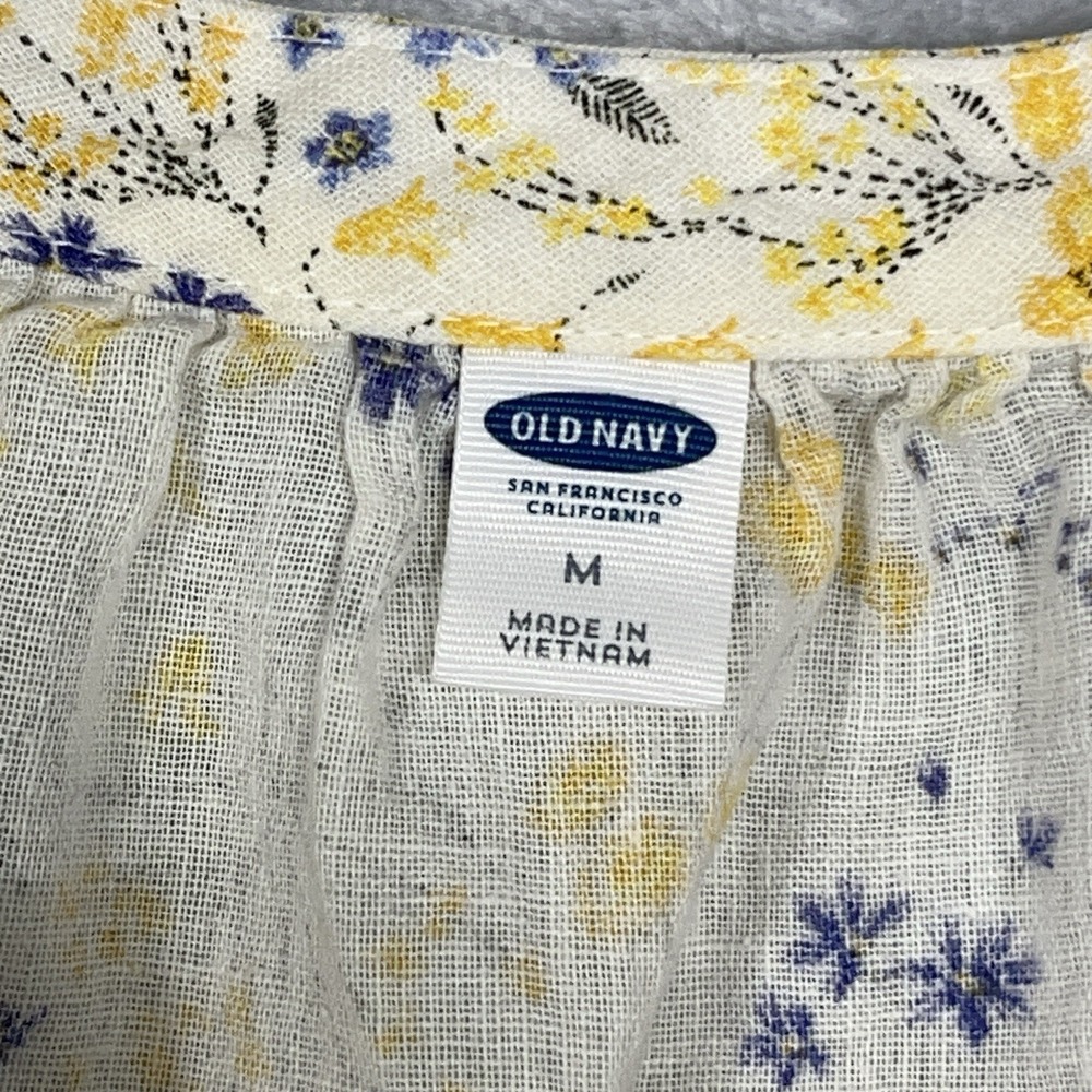 Old Navy Womens Top Linen Blend Ditsy Floral 3/4 Sleeve Blouse Coastal Cottage M - Picture 3 of 9